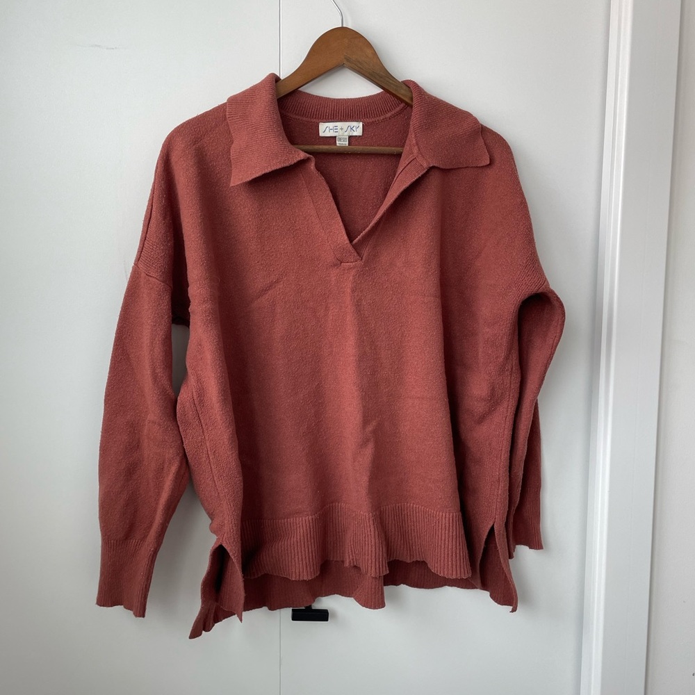 She + Sky Collared Knit Sweater